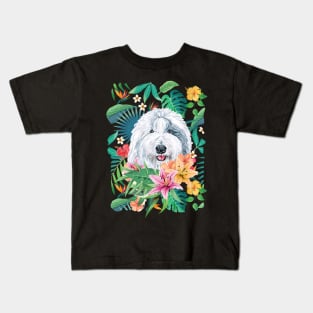 Tropical Old English Sheepdog Kids T-Shirt
